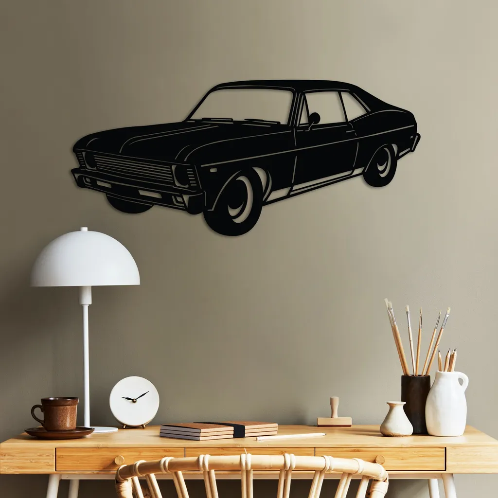 Silhouette Chevrolet Nova 1972 en Métal Noir 60 cm - Style Rétro