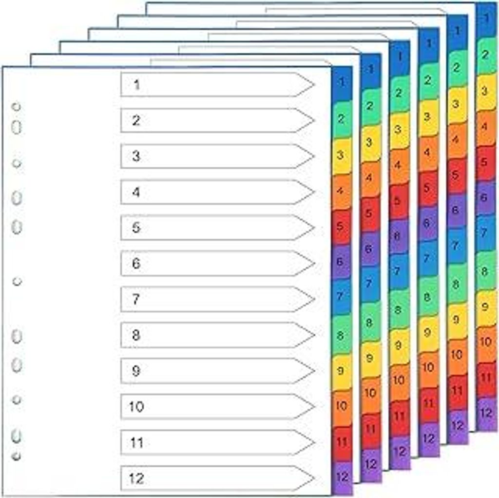 Thboxes Register für Ordner A4, 6 er Set 1-12-Teilige Ordner Trennblätter Bunte PP Register A4 für Ringordner Hebelordner Aktenordner Büro Schule