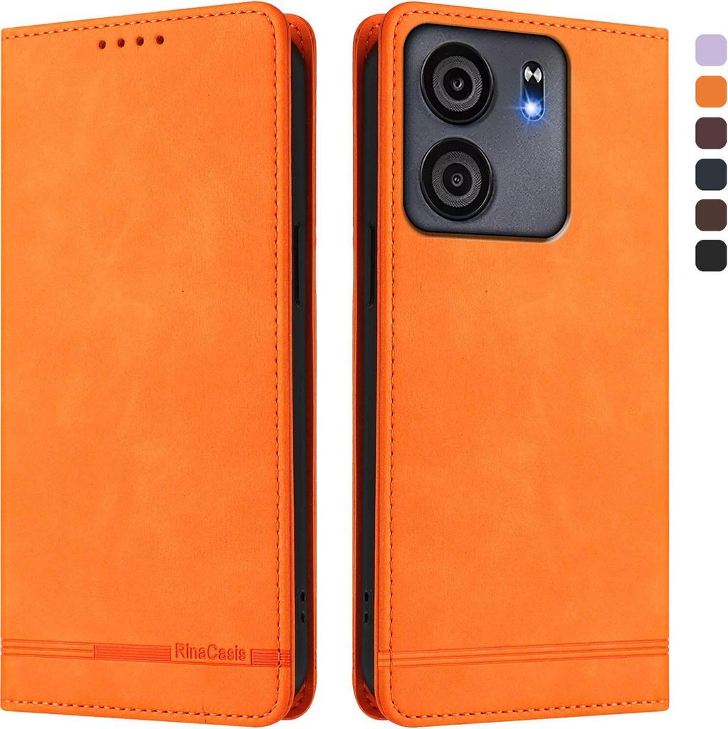 Hülle für BLU View 5, Retro Kunstleder Ständer Klapphülle mit Kartenfächer und Magnetische Orange