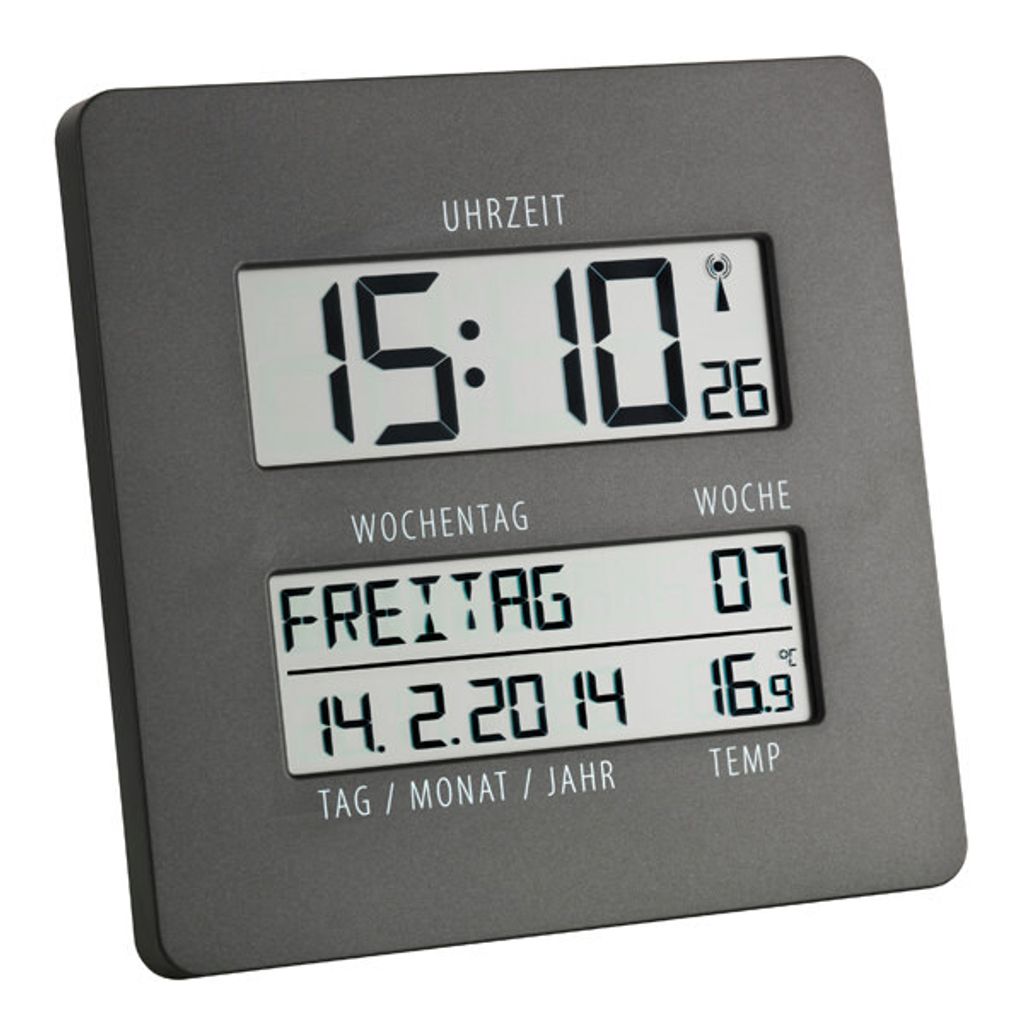 Digitale Funk-Wanduhr Timeline TFA 60.4509.10 Funkuhr, anthrazit