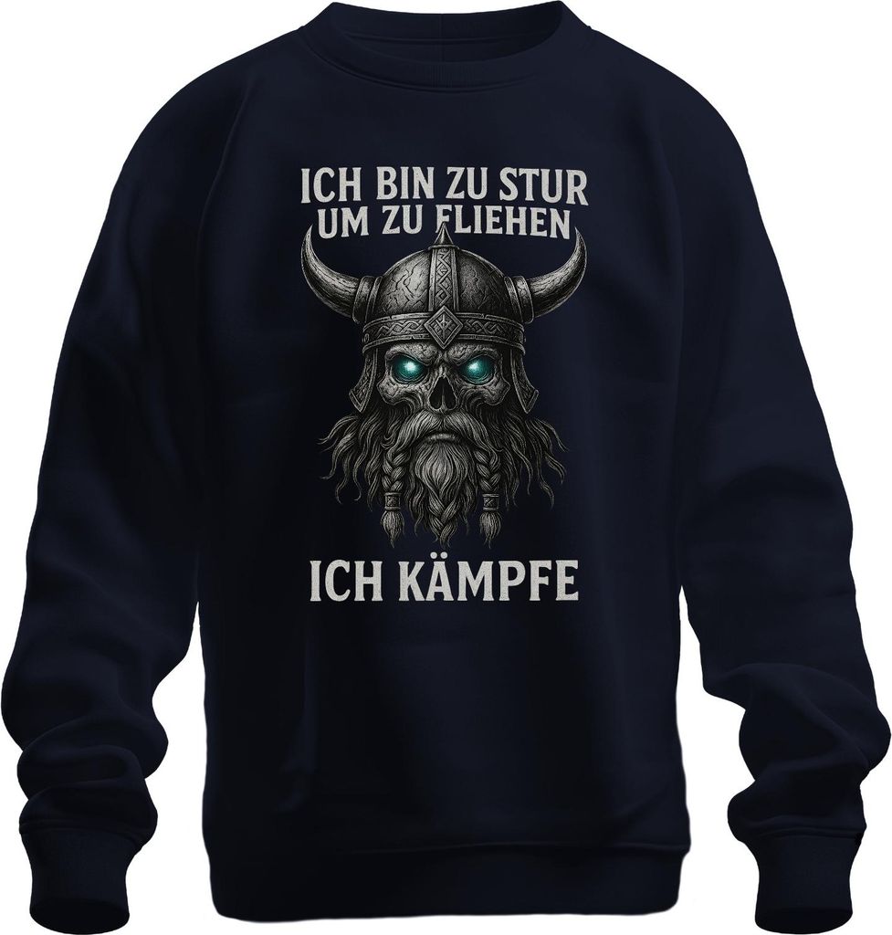 Zu stur zum Fliehen ich kämpfe Wikinger Totenkopf Helm nordisch Uni Sweatshirt Pullover, Navy, 3XL