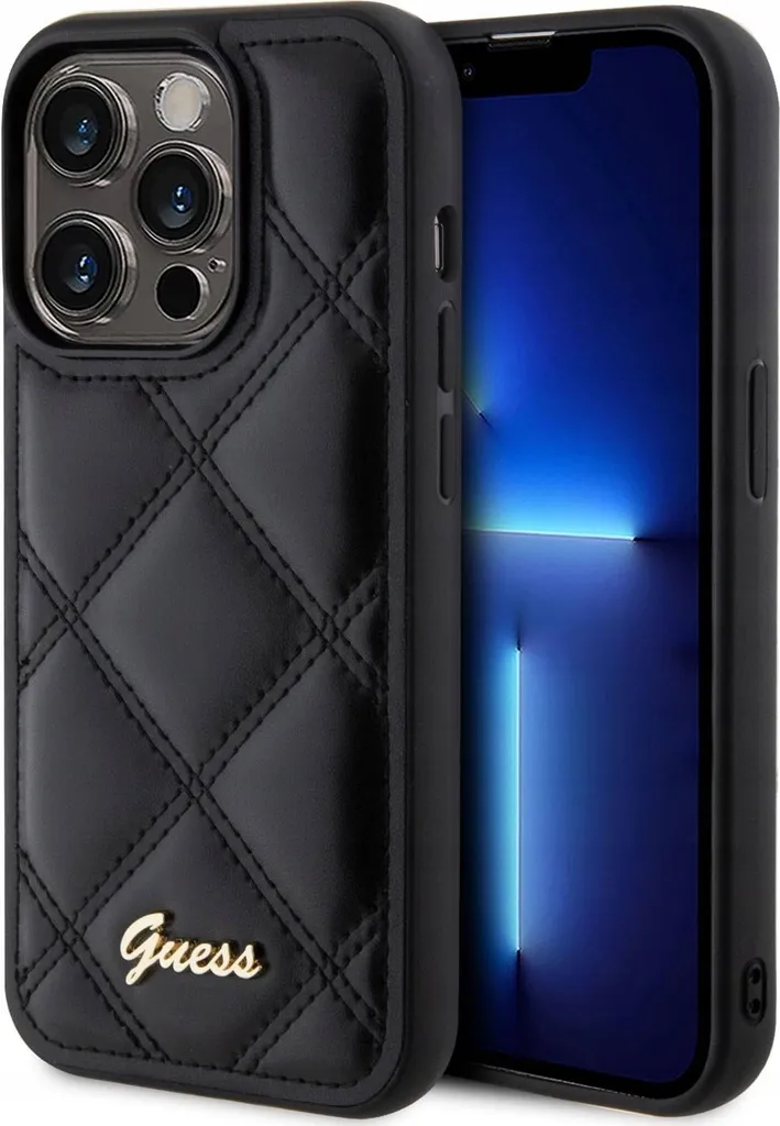 Guess Guhcp15Lpsqsqsk Custodia rigida per Iphone 15 Pro 6.1 Czarny/Nero con logo in metallo trapuntato