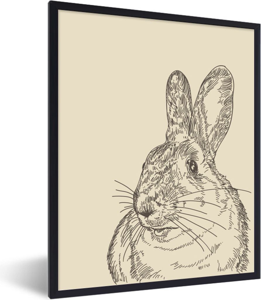 MuchoWow Gerahmtes Poster Vintage Illustration eines Kaninchens 30x40 cm - Poster mit Schwarzem Bilderrahmen Wandposter Rahmen Foto Bilder - Wand...