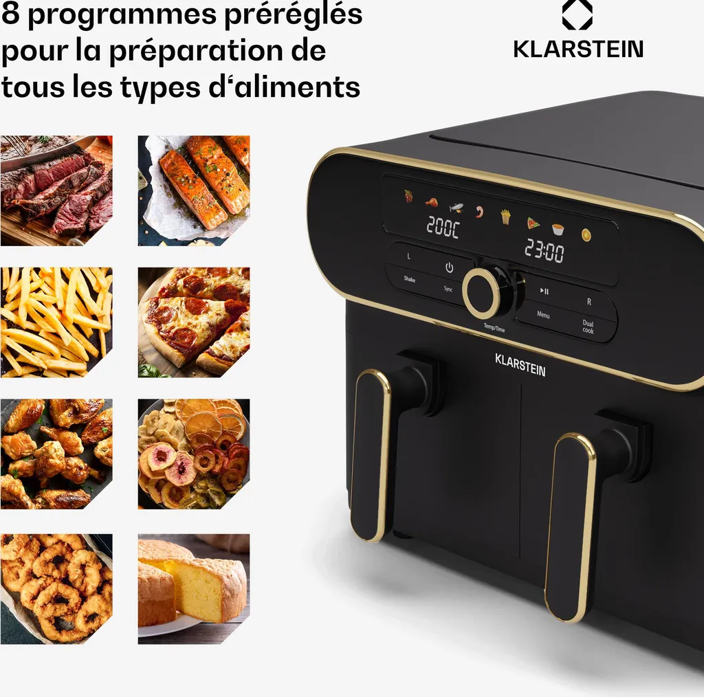 Klarstein AuraAir Color Touch Friteuse sans Huile 11L Double Zone Noire