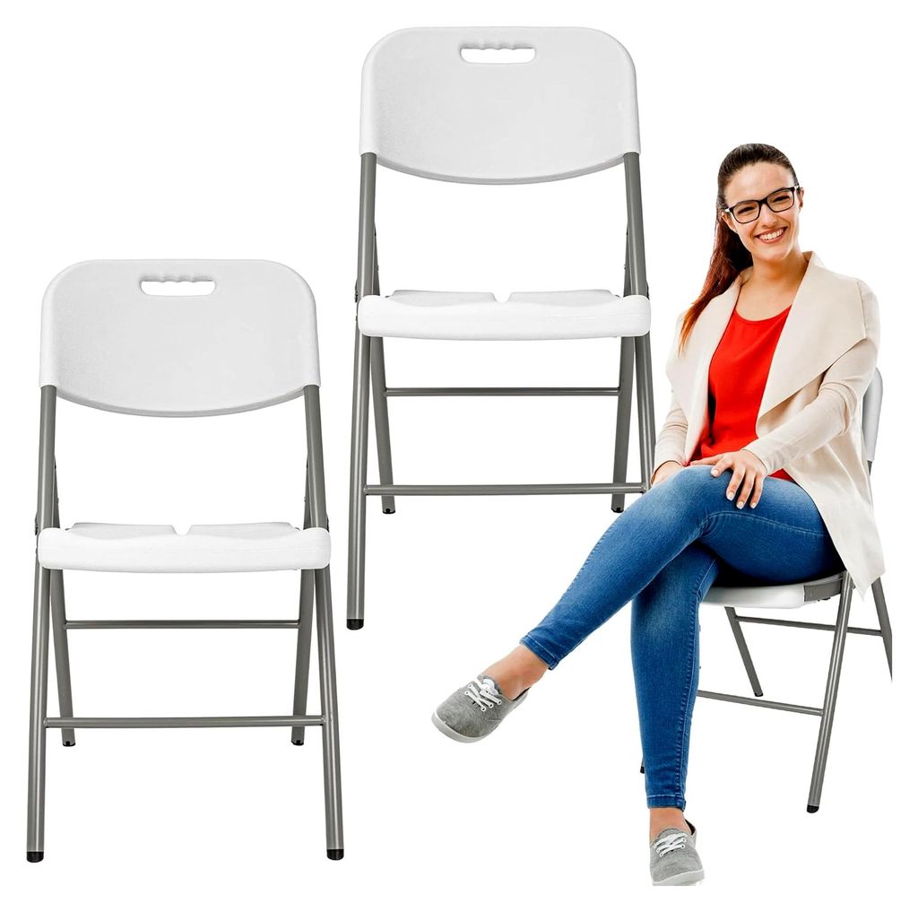 Klappstühle 2er Set - Klappstuhl aus Kunststoff - Klappbarer Stuhl - Klappsessel für Garten und Camping - Weiß