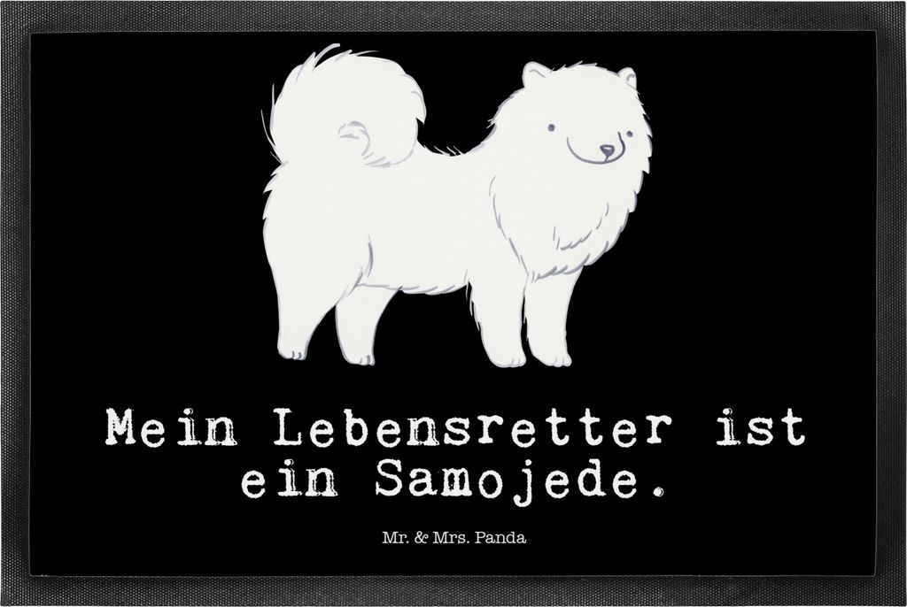 Mr. & Mrs. Panda Fußabtreter Samojede Lebensretter 50 x 75 cm - Schwarz - Geschenk, Schmutzfangmatte, Samojedenspitz, Schmutzmatte, Fußabstreifer...