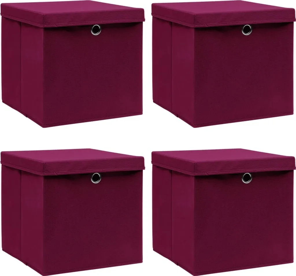 Boîtes de rangement avec couvercles rouge foncé 32x32x32cm - Lot de 4