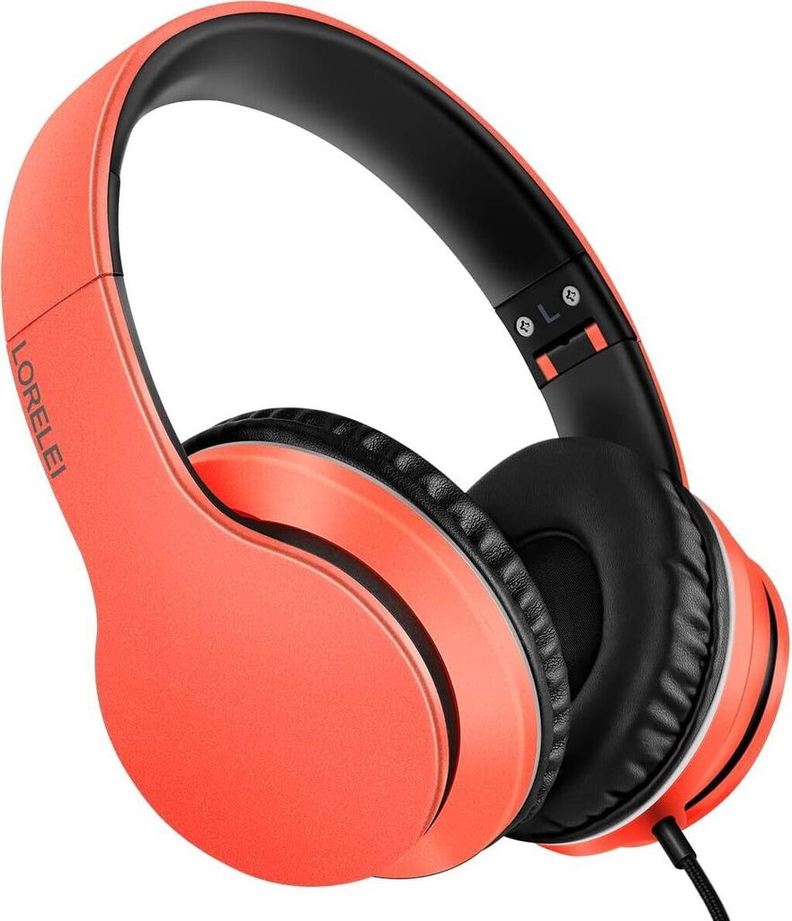 LORELEI X6 Over-Ear Headphones with Microphone, Lightweight Foldable & Portable Stereo Bass, 1.45M No-Tangle Wired Headphones for Smartphone Tablet