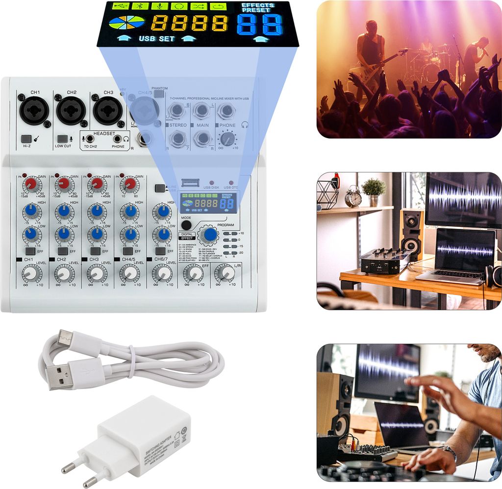 DJ Mixer 7 Kanal Stereo Live Mischpulte Audio Interfac 88 Arten von DPS Digitalen Effekten
