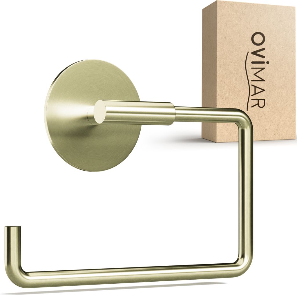ovimar Toilettenpapierhalter Farstadsanden ohne Bohren gold | Klorollenhalter selbstklebend Edelstahl | Klorollenhalter ohne Deckel | WC Rollenhalt...