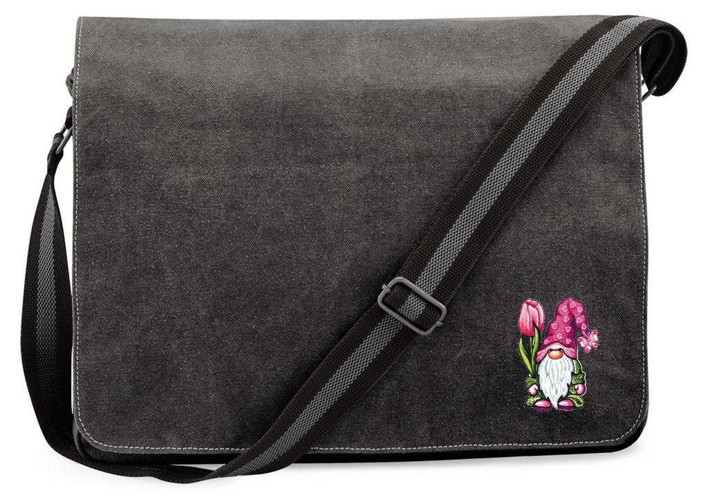 Huuraa Umhängetasche Gnom Fabelwesen 14 Liter Black Canvas Laptoptasche Geschenkidee