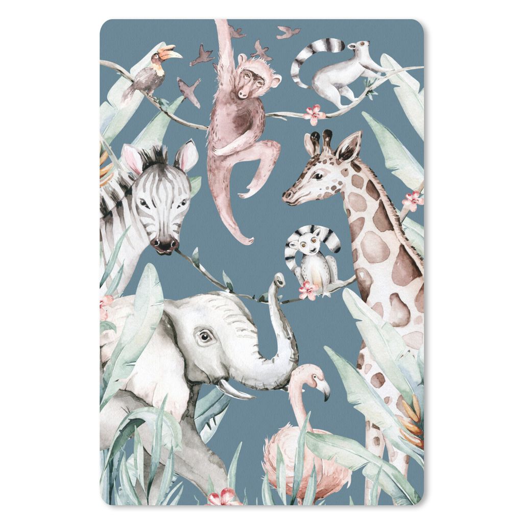 MuchoWow Mauspad Mousepad Aquarellieren - Tiere - Dschungel - Jungen - Blau - Kinder 40x60 cm - Mousepads - Maus Mat - Pad - Mausunterlage - Schr...