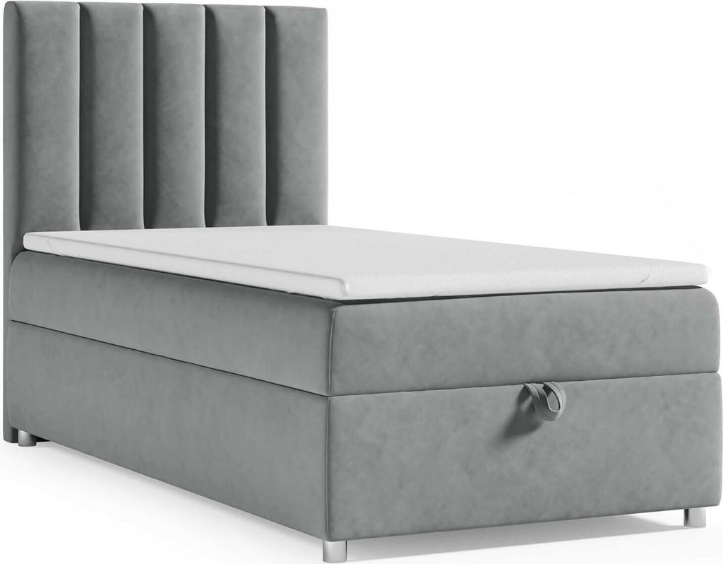Boxspringbett mit Bettkasten Trinity K-10 SINGLE Bonellfederkern inkl. Topper, mit Lieferung, Aufbau & Entsorgung Grau (80x200)