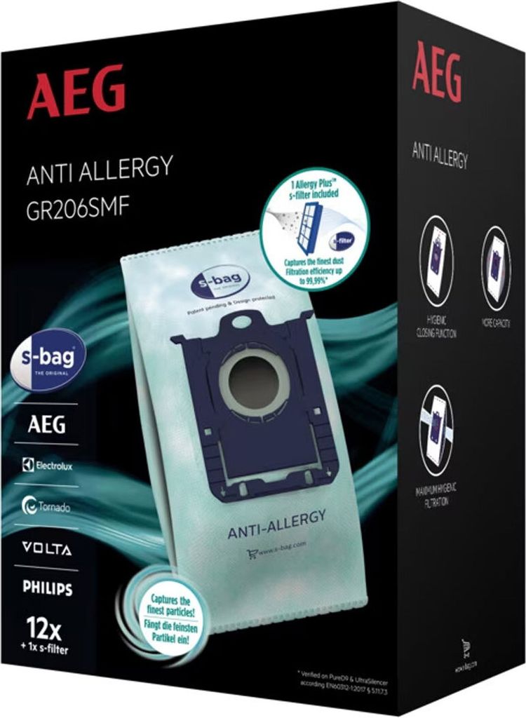 AEG GR206SMF 12 s-bag Anti-Allergy Staubsaugerbeutel + 1 Allergie-Plus S-Filter (für VX4-9)