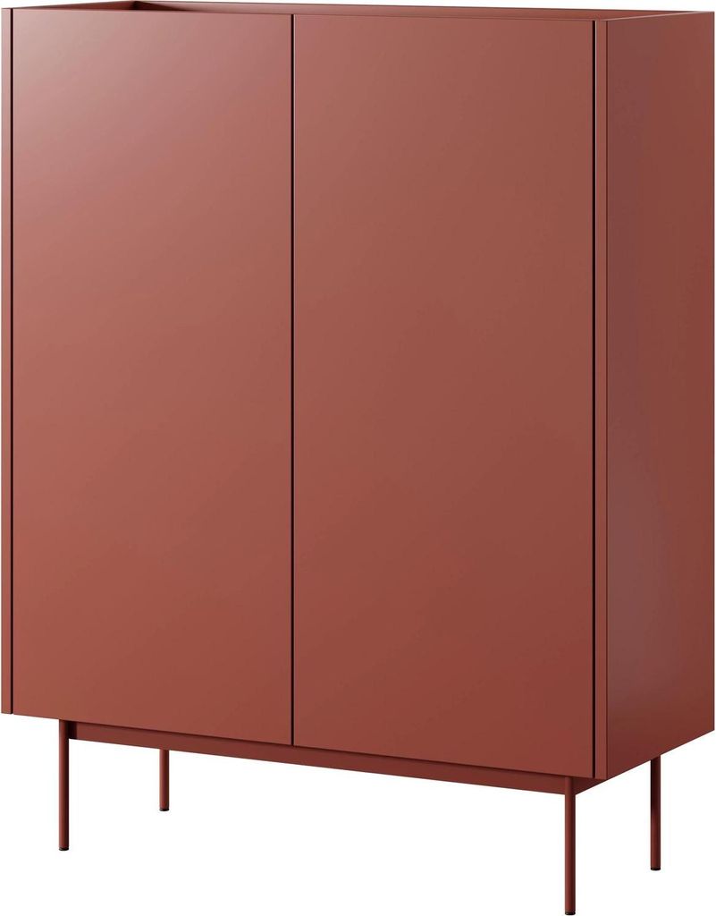 Kommode Lumo 97 cm Zweitürig in Ceramic Rot mit Metallbeinen – modernes Highlight für Wohn- und Schlafzimmer