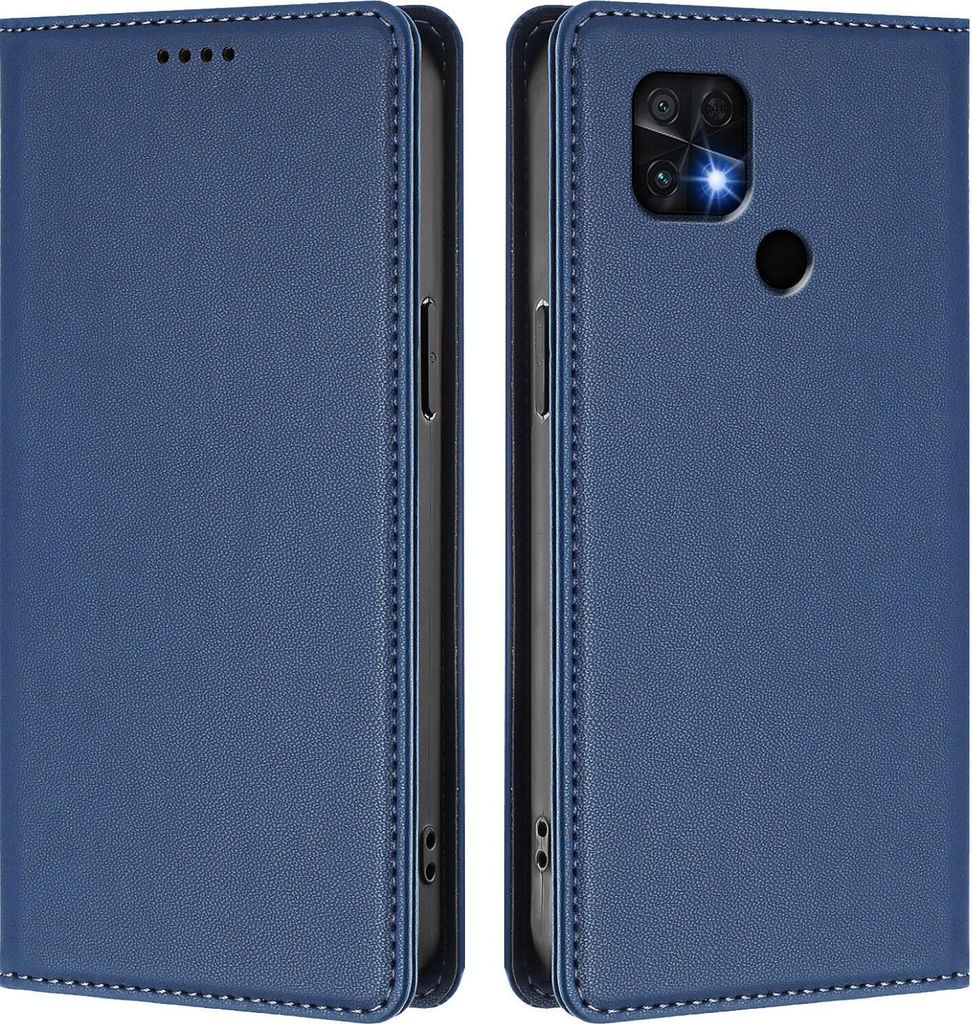 Handyhülle für Xiaomi Poco C40/Redmi 10C, Kunstleder Klapphülle Stoßfeste Magnetische Hülle mit Ständer Dunkelblau