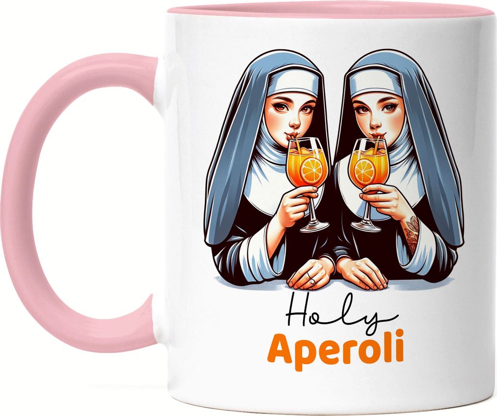 Holy Aperoli Zwei Nonnen Genießen Sommergetränk Design Lustig Geschenk Tasse Rosa