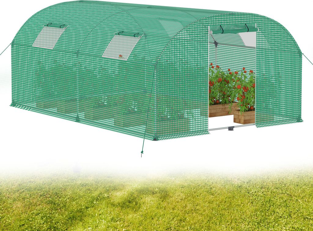 UISEBRT Gewächshaus Tomatengewächshaus 3x4m, Frühbeet Foliengewächshaus mit Kuppeldach, 12m2, Grün, Verzinkter Stahlrohr, mit 4 Fenster, Mesh...