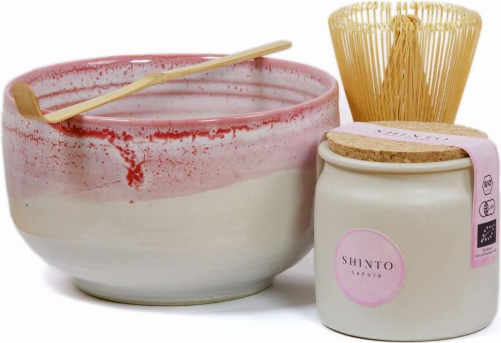Matcha-Pöderset Saphir - Prime Grade grünes Teepulver - einzigartige handgefertigte Schale - hochwertiger Besen - Matcha-Teeceremonie Starterset