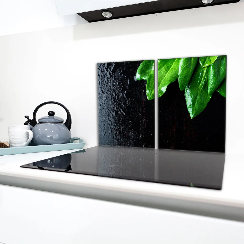Coprifornelli in Vetro 40x52 cm - Set 2 Pezzi Basilico per Cucina - 3