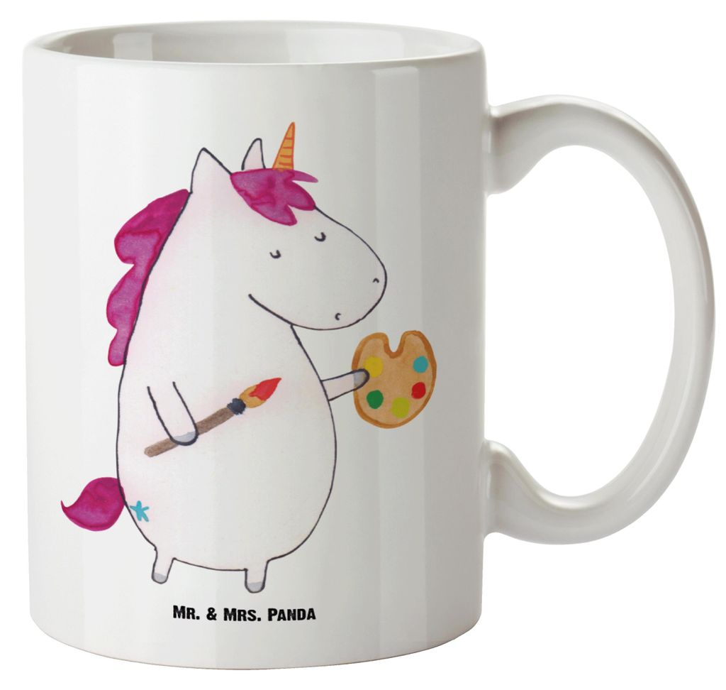 Mr. & Mrs. Panda steingut tasse Einhorn Künstler - Weiß - Geschenk, Teebecher, jumbotasse, Keramiktasse, Pott, Malen, Unicorn, Einhörner, Farbe,...