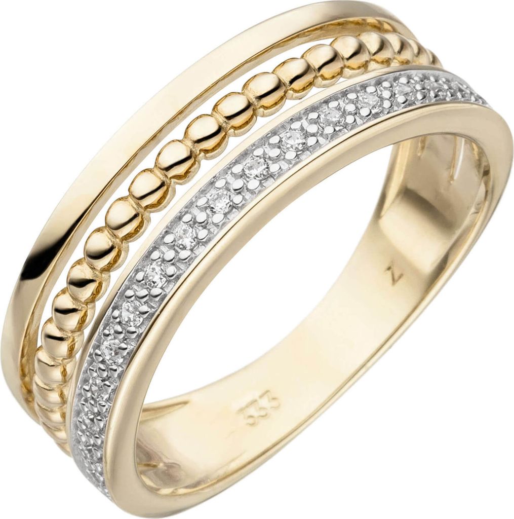 Ring aus 333 Gold Gelbgold bicolor mit 17 Zirkonia weiß Fingerring Goldring Innenumfang 50mm Ø15.9mm