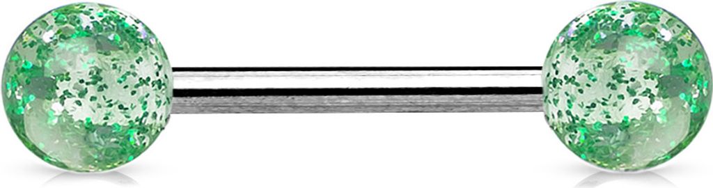 viva-adorno Barbell Piercing Stab Zungenpiercing Chirurgenstahl Glitter Glitzer Kugeln Kunststoff verschiedene Farben Z311,Grün
