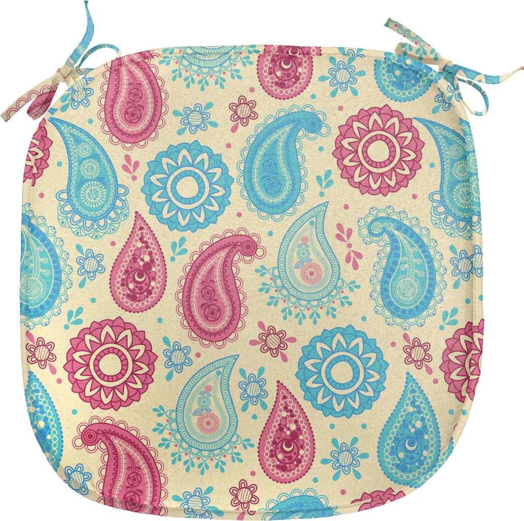 ABAKUHAUS Paisley Polster für Esszimmerstühle, Blumen-Entwurf, Dekoratives wasserfestes Kissen mit Riemen für Küchensitze, 40 cm x 40 cm, Turqu...