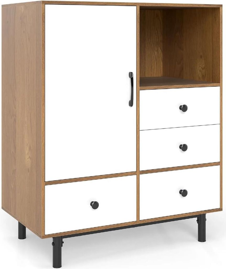KOMFOTTEU Buffetschrank mit 1 Schrank, 1 Fach & 4 Schubladen, Sideboard mit Metallbeinen, Kommode für Wohnzimmer, Esszimmer, Flur, Küchenschrank ...