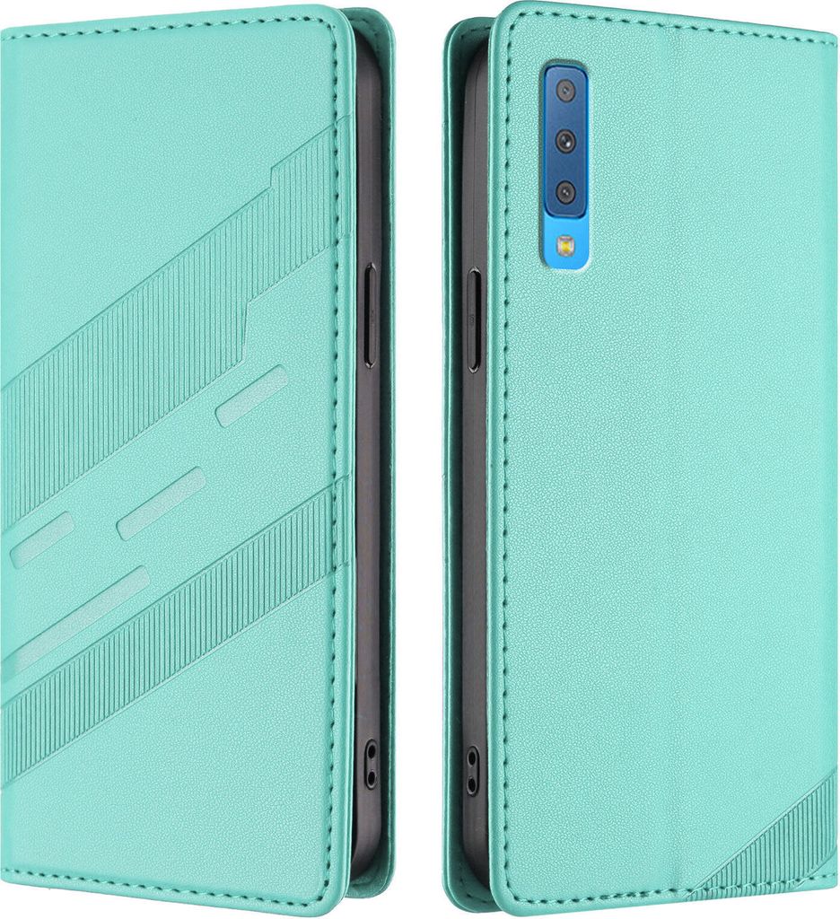 Hülle für Samsung Galaxy A7 2018, Kunstleder Brieftaschen Handyhülle mit Kartenfach und Standfunktion Türkis