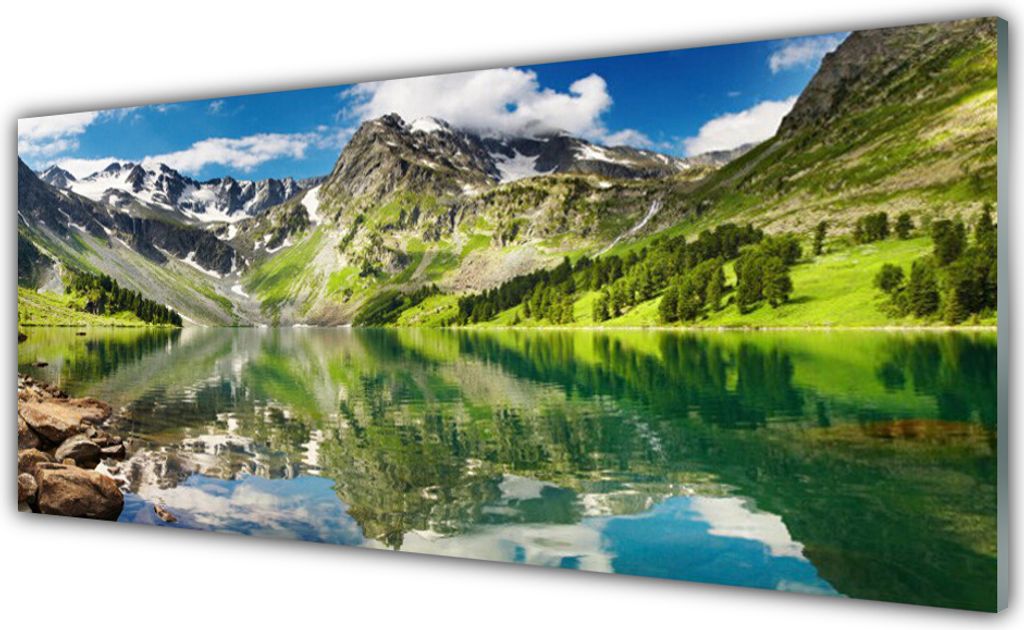 Glasbilder 125x50 Wandbild Druck auf Glas Berg See Landschaft