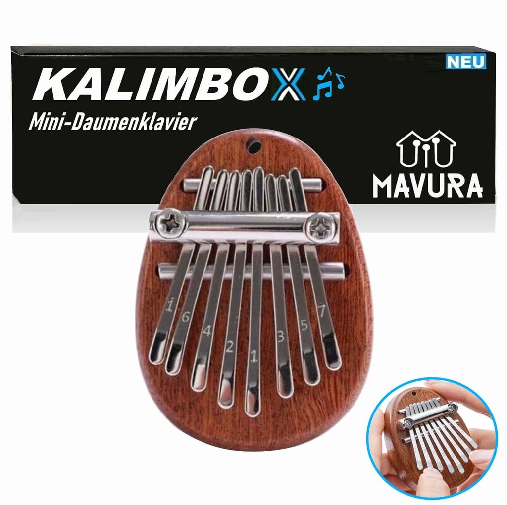 KALIMBOX Mini Daumenklavier Kalimba Musikinstrument Thumb Piano Mahagoni Echtholz