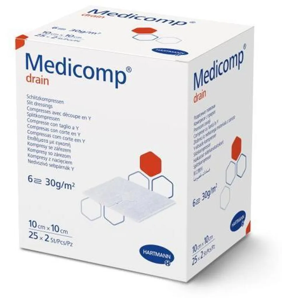 Compresse Non-Tissé Stérile avec Fente pour Drain 10x10 cm Medicomp 150 pces