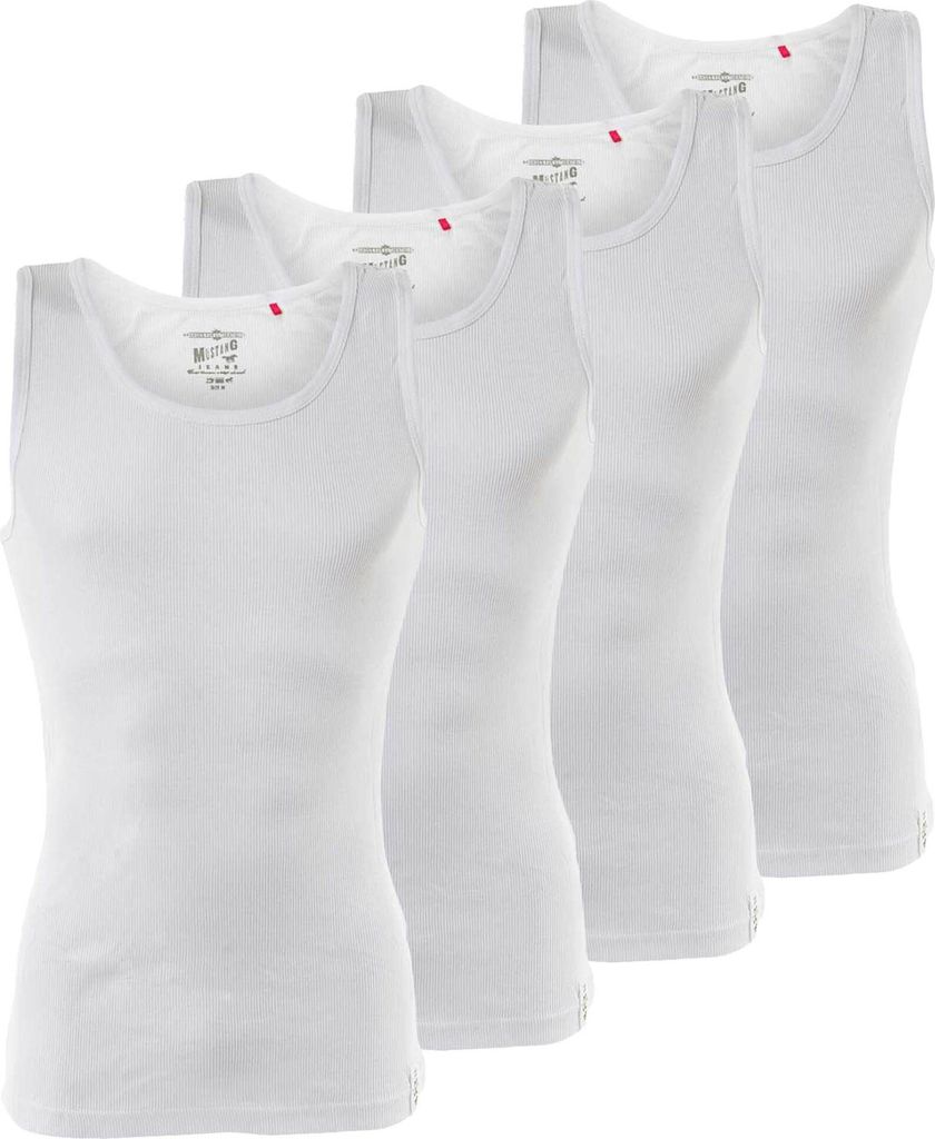 MUSTANG Herren Unterhemd 4er Pack, Tanktop, Doppelripp, True Denim, S-XXL Weiß XXL (Gr. XX-Large)