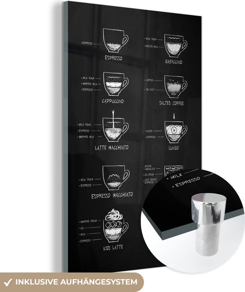 MuchoWow Glasbilder - Bilder auf Wandbild - Foto auf Glas Kaffee - Küche - Milch 20x30 cm Wanddekoration aus Glas - Acrylglasbild - Acrylbilder - ...