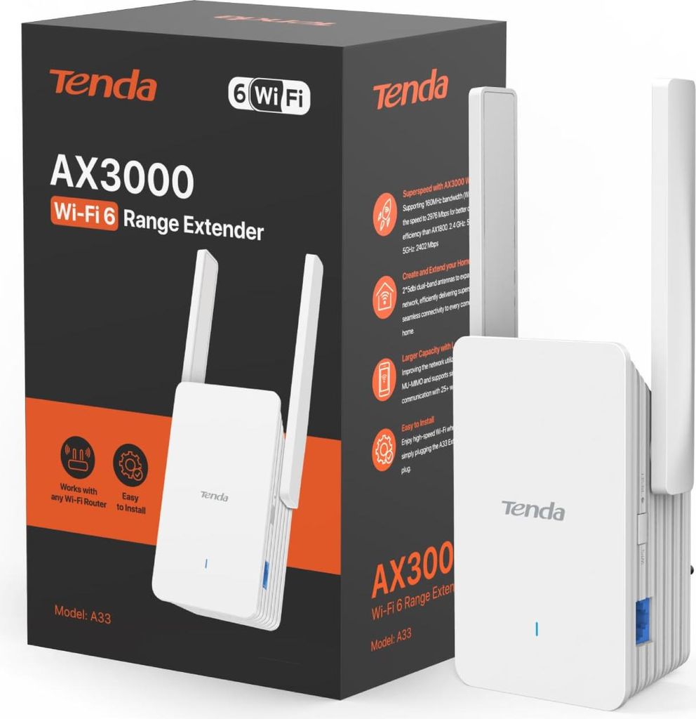 Tenda A33 Bridge & Repeater Netzwerk-Repeater 1000 Mbit/s Weiß