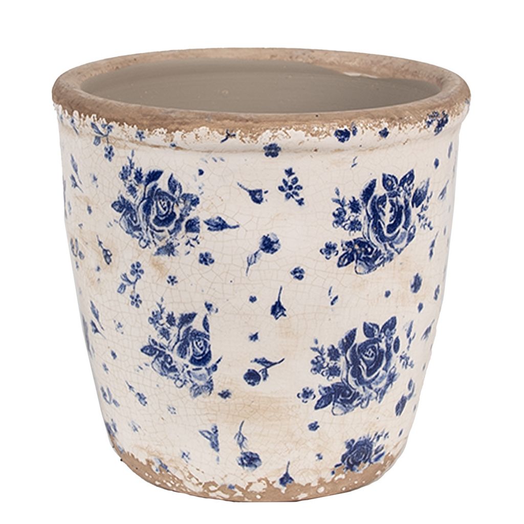 A ceramic pot with a floral pattern.
