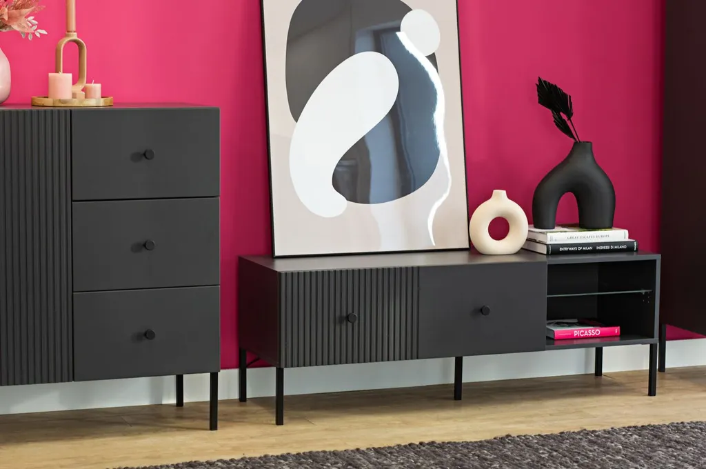 Commode à tiroirs HASKEL anthracite - Meuble de rangement multi-usages
