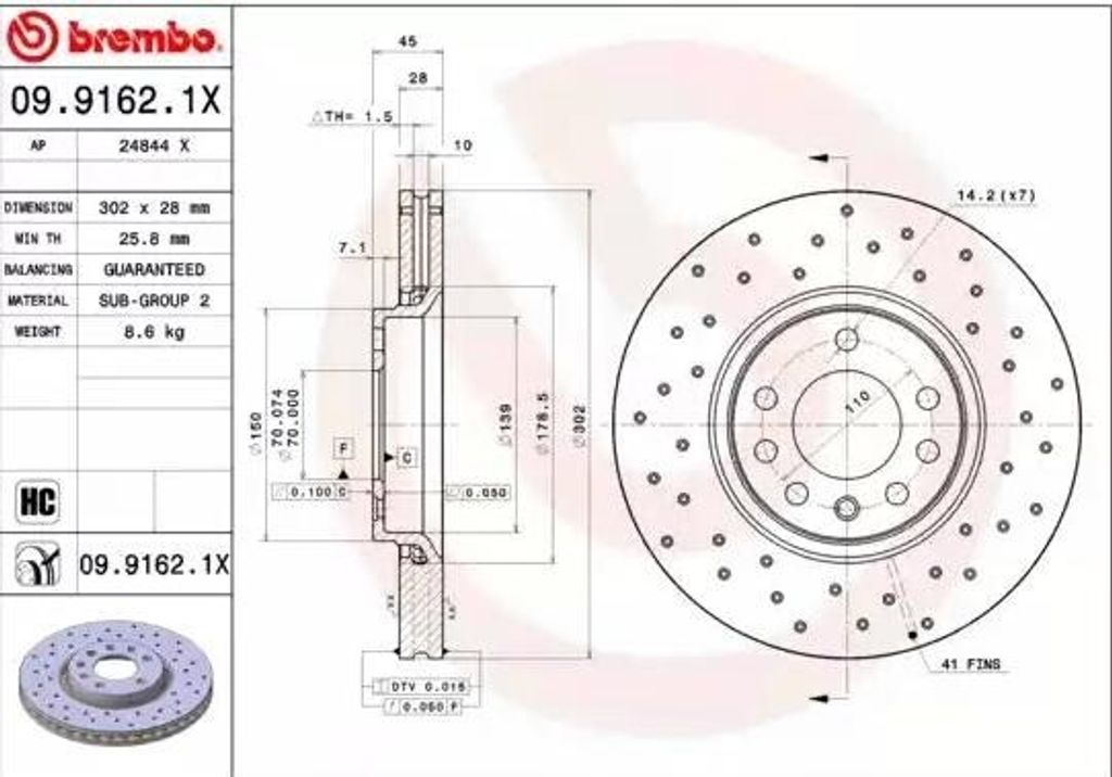 BREMBO 09.9162.1X - OE 95526652 Bremsscheibe für Signum (Z03), Vectra C (Z02)