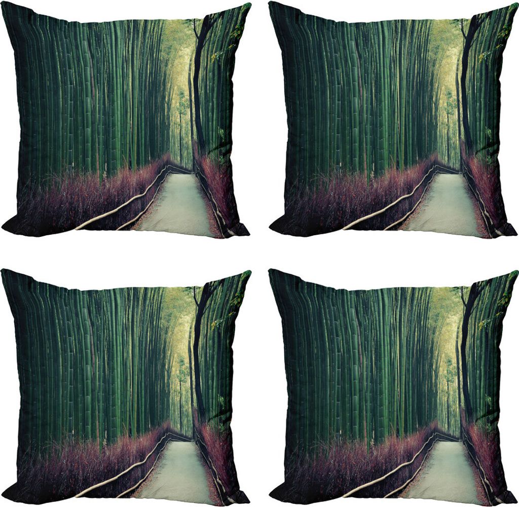 ABAKUHAUS Reise Kissenbezug Set (4 Stück), Bambushain in Arashiyama, Moderner Doppelseitiger Digitaldruck, 40 cm x 40 cm, Jägergrün Umber