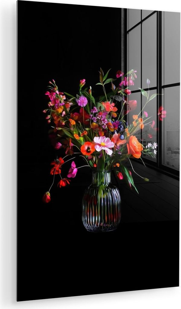 MuchoWow Glasbilder - Bilder auf Wandbild - Foto auf Glas Blumenstrauß - Feldblumen - Vase 40x60 cm Wanddekoration aus Glas - Acrylglasbild - Acry...
