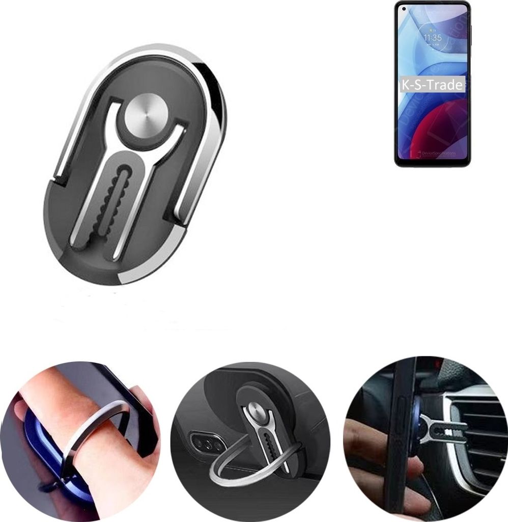 K-S-Trade 3in1 Smartphone-Ring Handy-Ring kompatibel mit Motorola Moto G Power (2021) Fingerhalterung Handyring Tischständer