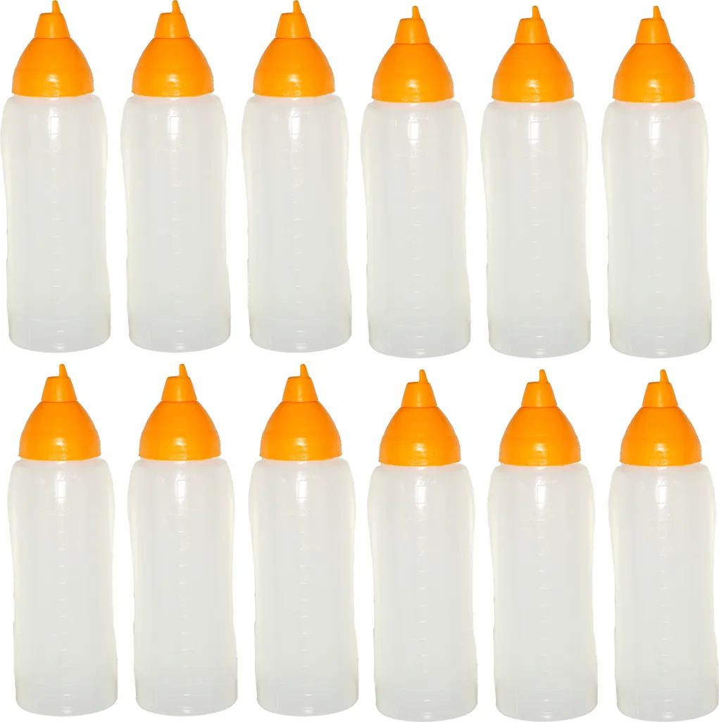 Set 12 Dosatori Salse Gialli 750ml Squeeze - Ideali per BBQ e Picnic