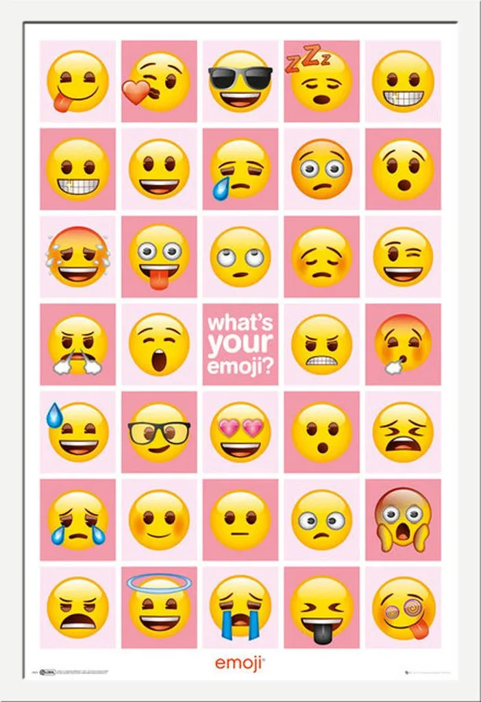 Emoji - Poster - What's Your Emoji + cornice rimovibile, Shinsuke® Maxi MDF bianco, disco acrilico
