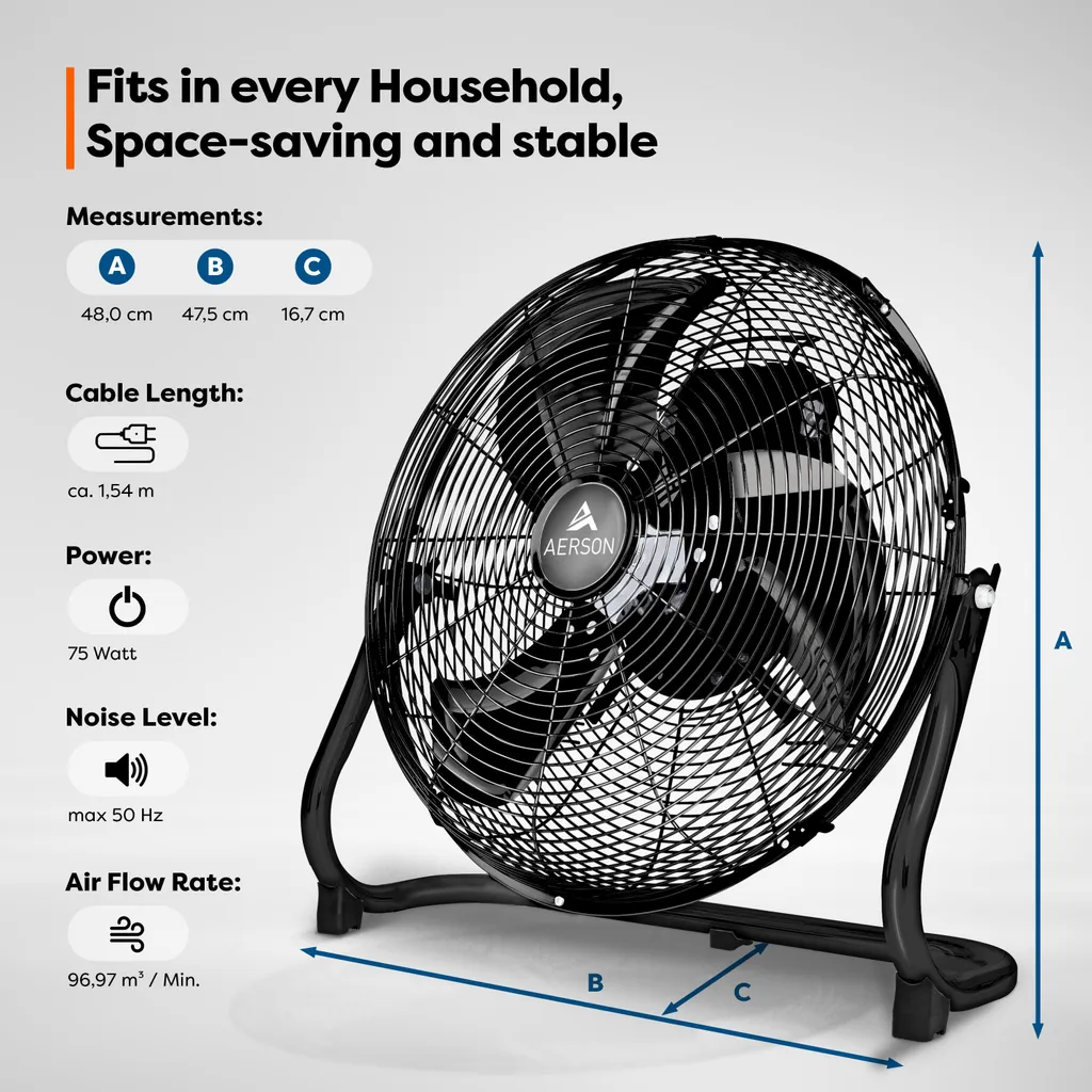 Ventilatore Nero AERSON 75W 40cm | Macchina del Vento per Casa e Ufficio - 4