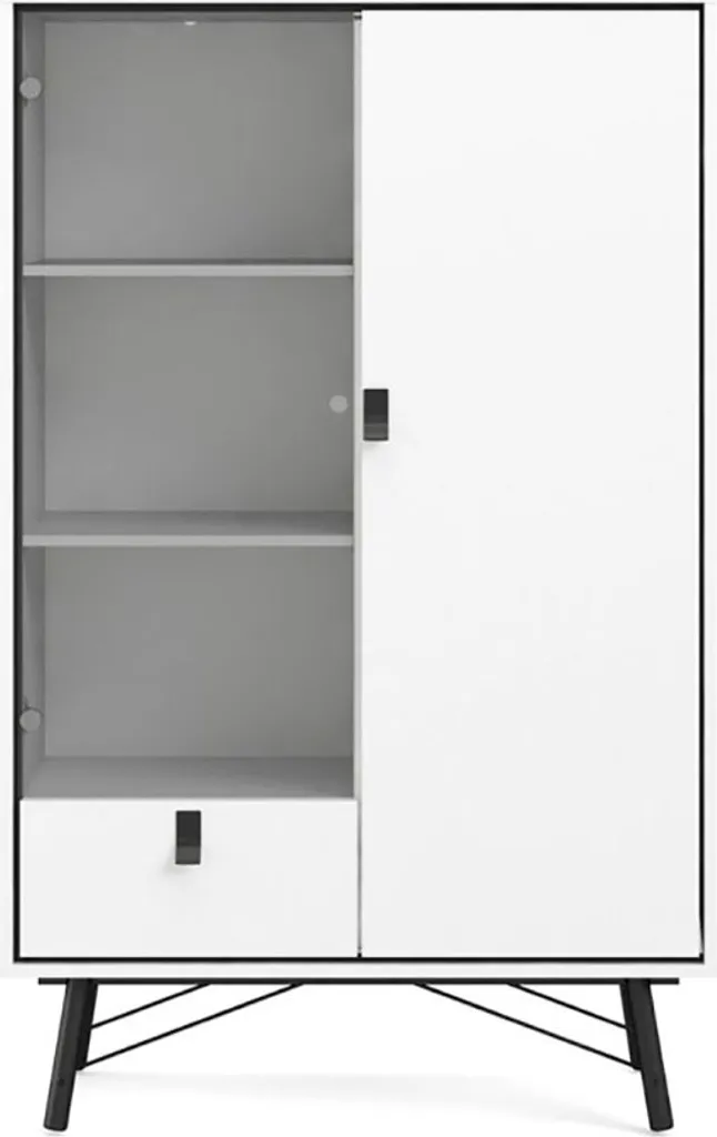 Bibliothèque vitrée Rye blanc mat, meuble de rangement 190cm haut design