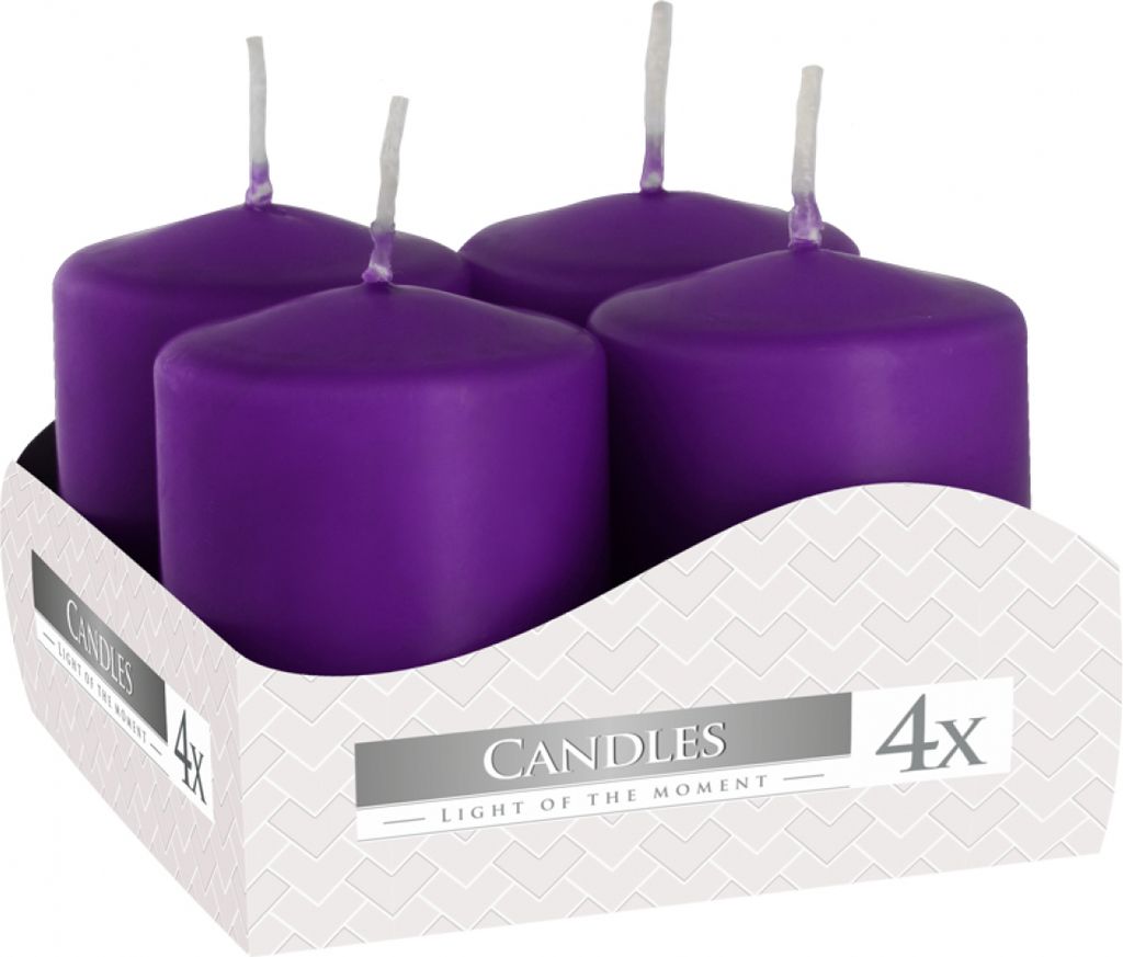 Candela votiva BISPOL Aura 7H 6CM SW40/60 FIOLETOWA 4 pz. Immagine del prodotto 