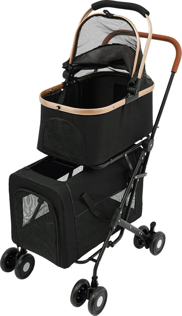 Caisse de transport pour animaux pliable noire à deux niveaux modèle XL