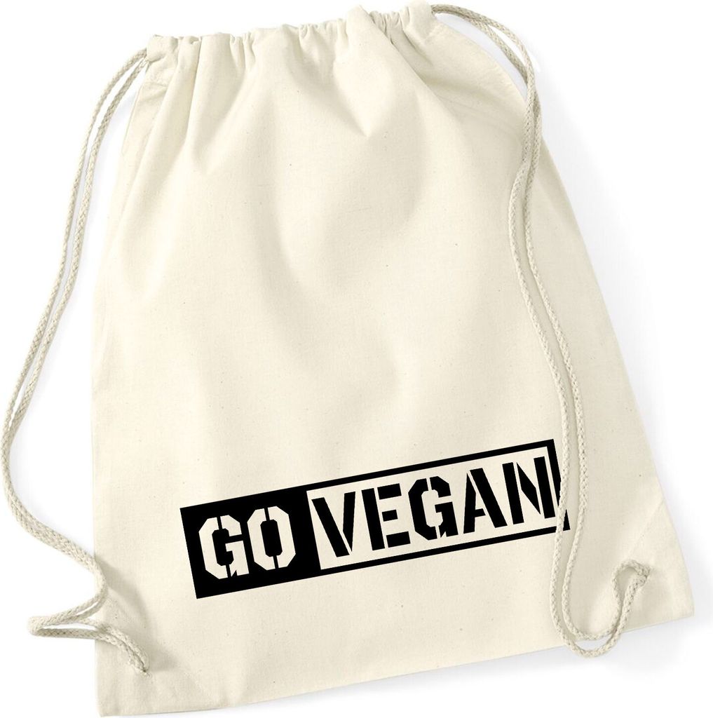 Huuraa Turnbeutel Go Vegan Modern 12 Liter Natural Baumwolle Rucksack Geschenkidee