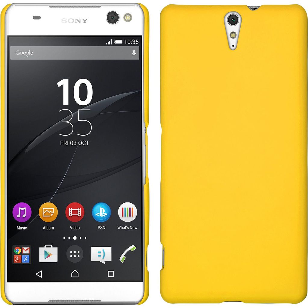 PhoneNatic Case kompatibel mit Sony Xperia C5 Ultra - Hülle gelb gummiert Hard-case + 2 Schutzfolien